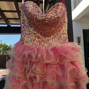 Jovani Pink/Gold Sequin Tulle Prom Dress Size 10